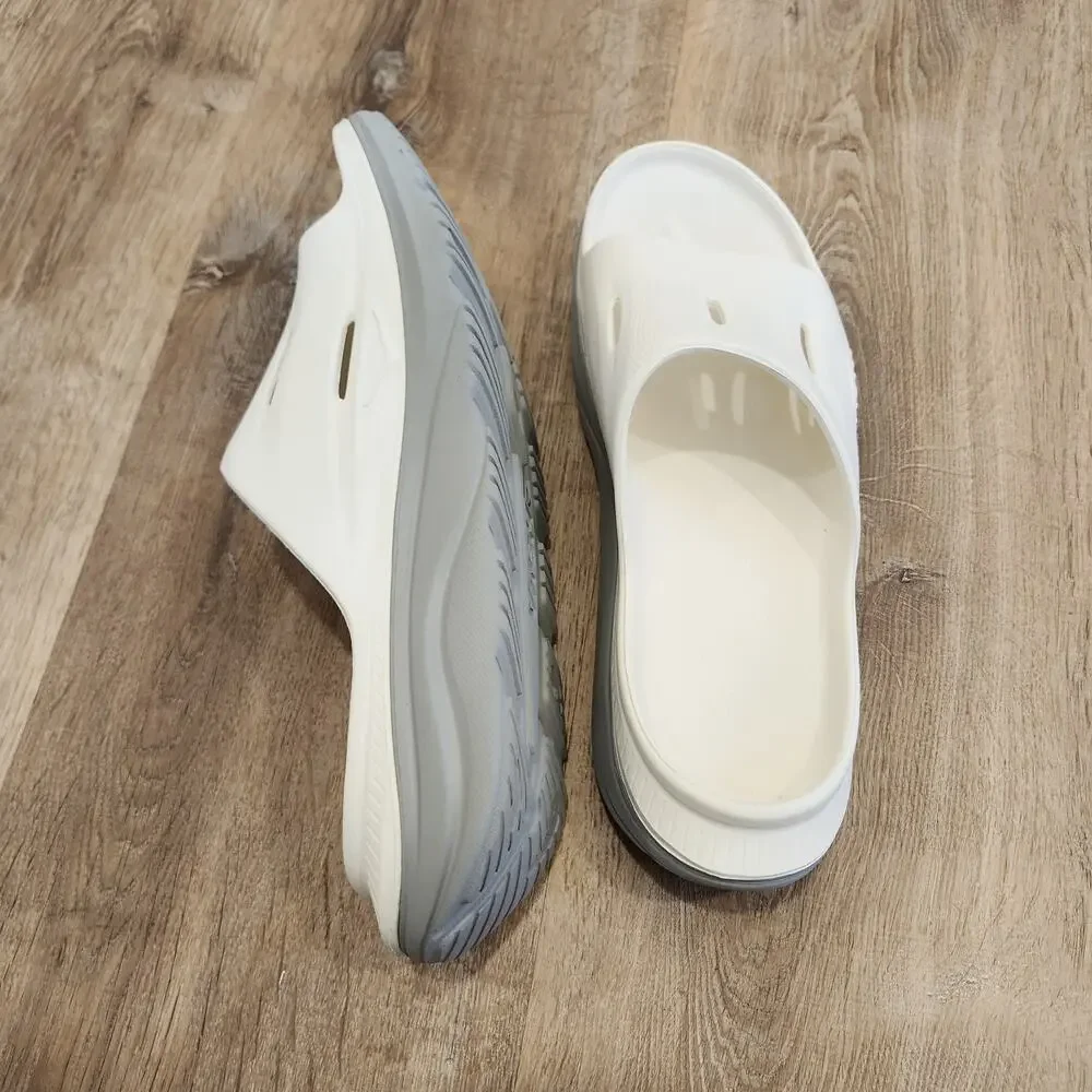Hoka Ora Recovery 3 Slide Mens 12 Slip On Sandal Comfort White Gray EUC!